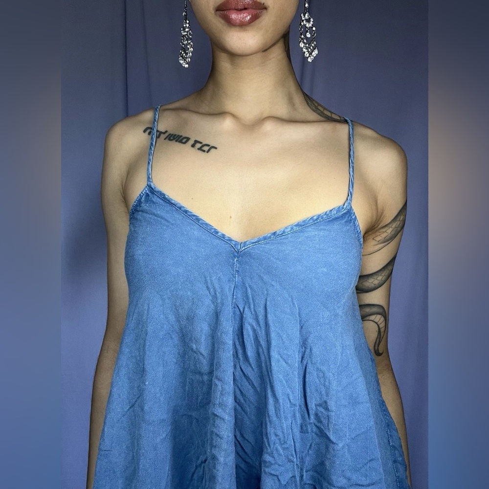 Beachwear by Japna Blue Asymmetrical Sleeveless Midi Dress Size M Tassel Trim